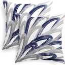 CaliTime Throw Pillow Cases Pack of 2 Cozy Fleece Two-Tone Abstract Feather Decorative Cushion Covers for Couch Bed Sofa Farmhouse Decoration 20 X 20 Inches Navy Grey