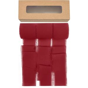 allydrew Fringe Chiffon Ribbons, 1.5 Inch x 21 Yd Frayed Edges Chiffon Ribbons for Wedding Invitations, Bridal Bouquet, Gift Wrapping, DIY Arts & Crafts (Set of 3), Burgundy