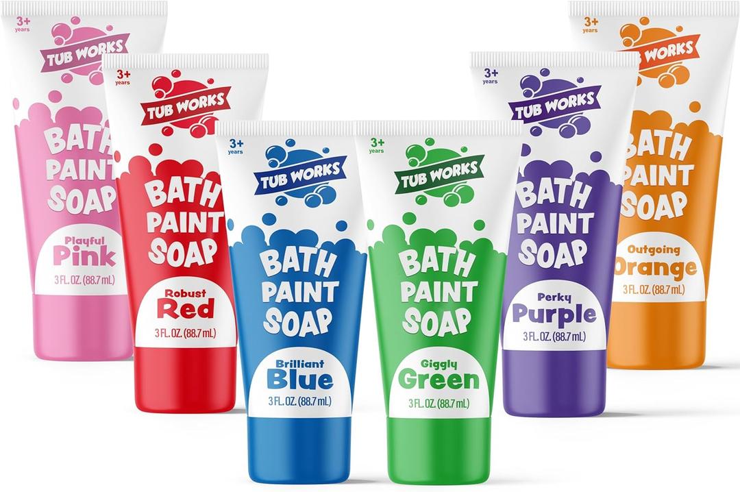 Tub Works Bath Paint Soap Bath Toy, Classic 6 Pack | Non-Toxic | Washable Bathtub Paint for Finger Painting on Tub Walls | Ideal Toddler Bath Toys for Creative Play | Easy to Clean, Fun Bath Art