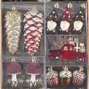 Valery Madelyn Christmas Tree Ornaments Set, 60ct Red White Copper Shatterproof Christmas Tree Decorations Bulk, Variety Rustic Decorative Hanging Ball Ornaments for Xmas Trees Holiday Party Decor