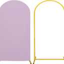 Metal Arch Stand and Cover Set,1 Light Purple Spandex Fitted Backdrop with 1 Gold Wedding Arched Stand Frame for Parties Birthday Baby Shower Bridal Banquet Decoration (6.6FT)