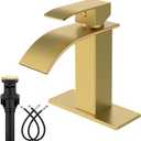 Midanya Bathroom Faucet with Waterfall Spout, Single Hole or 3-Hole Deck Mount, 304 Stainless Steel Sink Faucet with Pop-Up Drain, RV Vanity Compatible,Gold