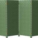 Red Lantern 4 ft. Short Woven Fiber Outdoor All Weather Folding Screen - 6 Panel - Green