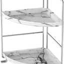 2-Tier Corner Bathroom Organizer, Countertop Perfume Makeup Shelf Cosmetics Storage Shelf Display Rack Vanity Shelf,Kitchen Spice Rack,PP Imitation Marble Design,Tool-Less Install(Silver)
