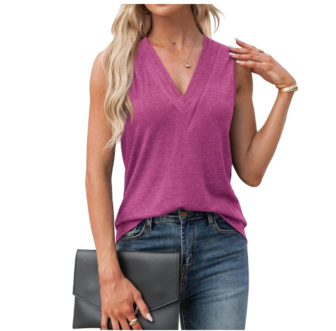 Agnes Urban Womens V Neck Tank Tops Dressy Summer Sleeveless Shirts Casual Loose Tunic Tops Blouses T Shirts Reddish Purple-L