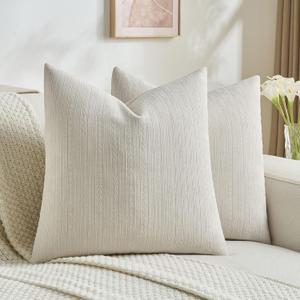 FUTEI Pack of 2 Solid Chenille Throw Pillow Covers 22x22 Inch Soft Cozy Wheat Ear Striped Textured Decorative Cushion Cases Modern Farmhouse Accent for Couch Bed Living Room, Beige
