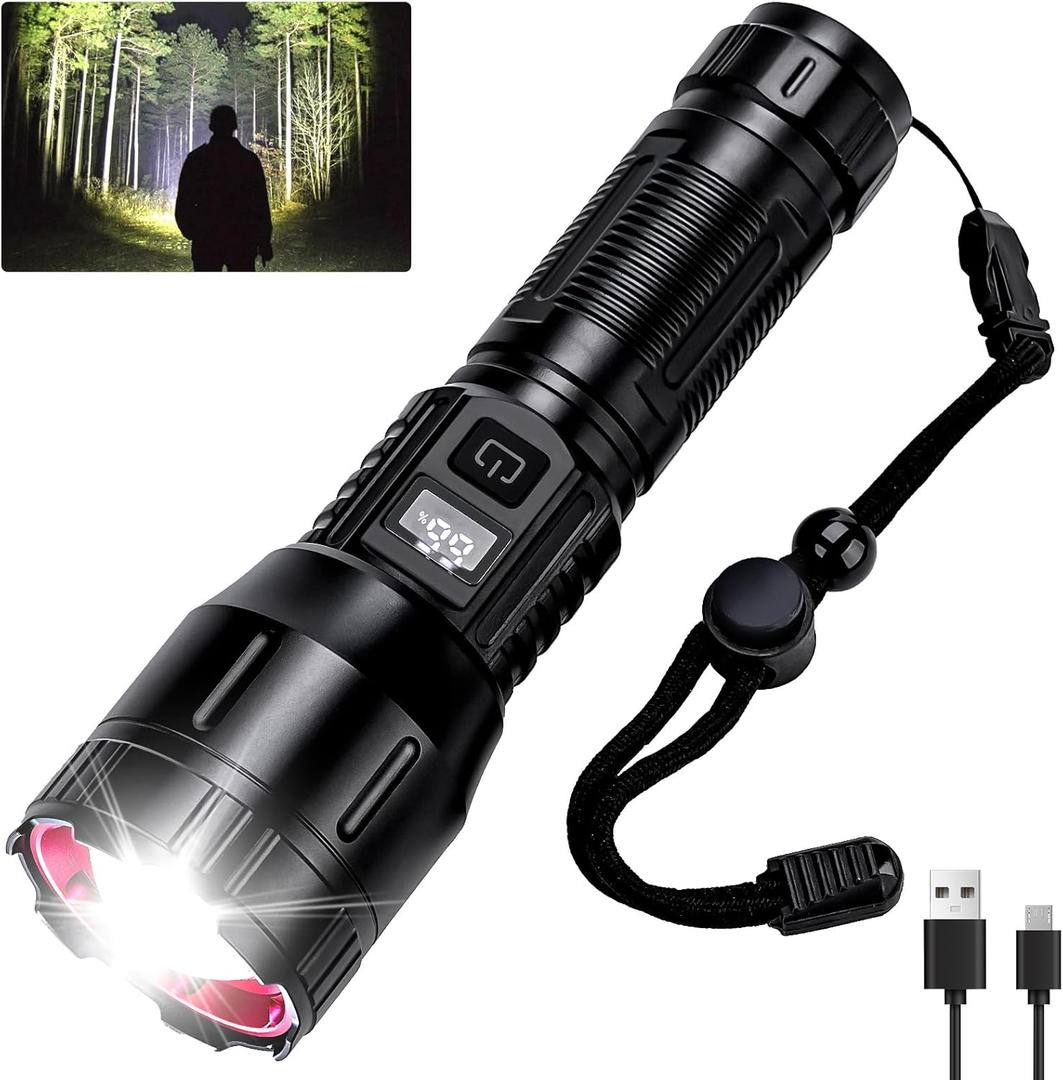 Flashlight High Lumens Rechargeable, 990,000 High Lumens Handheld Tactical LED Flashlights Battery Powered, Zoomable Super Bright Flash Light with 3 Modes, USB C, Waterproof for Emergency