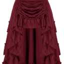 SCARLET DARKNESS Women's 2026 Summer Skirt Gothic Steampunk Skirt Renaissance High-Low Bustle Skirt (XX-Large, New Ruffle-wine)