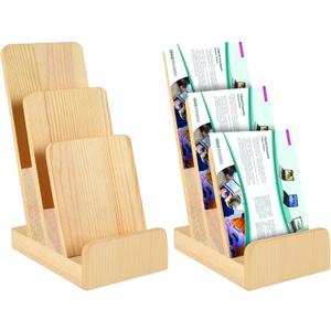2 Pieces 3-Tier Pine Wood Literature Holder pamphlet display stand Trifold Brochure Organizer Flyer Holder Postcard Display and Countertop Wooden Display Stand Book Display for Magazine Pamphlet