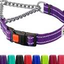 CollarDirect Martingale Dog Collar with Stainless Steel Chain and Quick Release Buckle - Reflective Collar for Large, Medium, Small Dogs - Purple, Medium (Neck Size 14"-17")