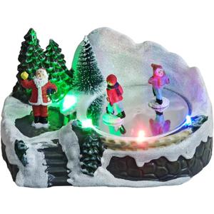 MerryPulse Christmas Village Scene Animated Skating Pond, LED Lights & 8 Classic Musical, Winter Moving Ice Skating Rink Decoration for Home Indoor Display (Santa, Multicolor)