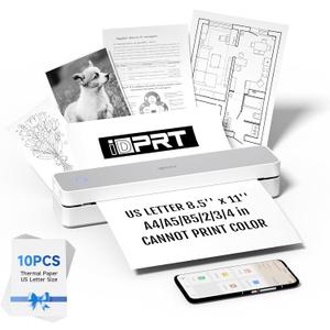 iDPRT Portable Printer Wireless for Travel - Bluetooth Mobile Printer Support for 8.5"x11" US Letter, Inkless Compatible with iOS, Android, Laptop for Office, Car and Home (pro, White)