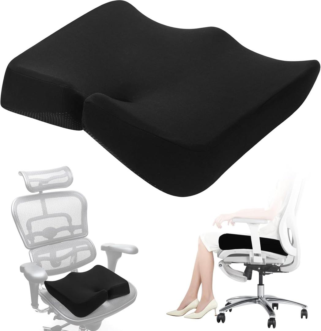 REDOFFExtra Large Memory Seat Cushion 21.5 * 17.7 * 4inches Cushion Pillow for Back Support Non-Slip Seat Pad for Office Desk, Car Seat, Wheelchair, Sciatica (Black)