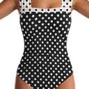 One Piece Swimsuit for Women Tummy Control Bathing Suits Full Coverage Wide Straps Swim Suit Color Block Swimwear, Large