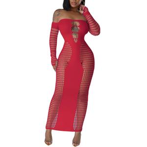 OLUOLIN Sexy Mesh Dress for Women Stunning Sheer Bodycon Club Maxi Dress Perfect Party Outfit Royal Blue (Blue)