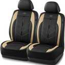 Skechers Car Seat Covers,Luxury Faux Leather Seat Covers,Waterproof Anti Slip Car Seat Protector Front Seats,Car Accessories Airbag Universal Fit for Most Cars,Vans,Trucks,SUV,Beige (Black and Beige)