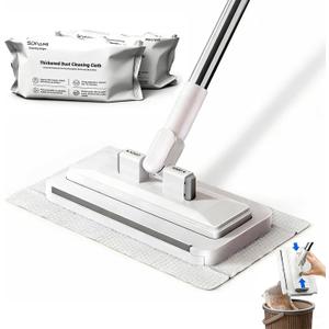 SOPAMI Disposable Snap Grip MiniMop Sweep for Wall Cleaner Pet Hair Removal | 55" Extendable Lazy Mop-2 Reusable Cleaning Pads&1pcs Disposable for Tight Corners,Wall, Hardwood, Marble Floors