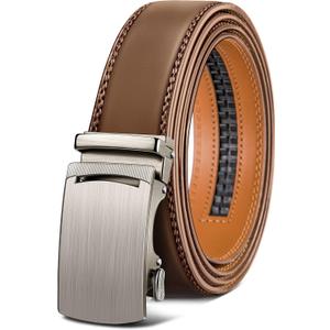 BULLIANT Mens Ratchet Belt,Leather Adjustable Slide Belt For Gift Mens Dress Casual 1 3/8",Size Adjustable
