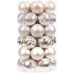 Sea Team 41Pcs Christmas Baubles Set Shatterproof Plastic Christmas Baubles with Strings Hanging Decorations for Christmas Tree Party Wedding Medium (Champagne, 60mm) (2.36" Medium (41-Pack))