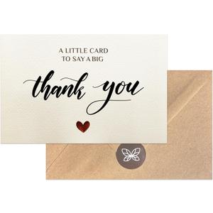 50 Embossed Thank You Cards with Envelopes & Stickers Ivory Folded Notecards 4x6, Elegant Textured Cardstock for Weddings, Baby Shower & Business, A Little Card to Say a Big Thank You
