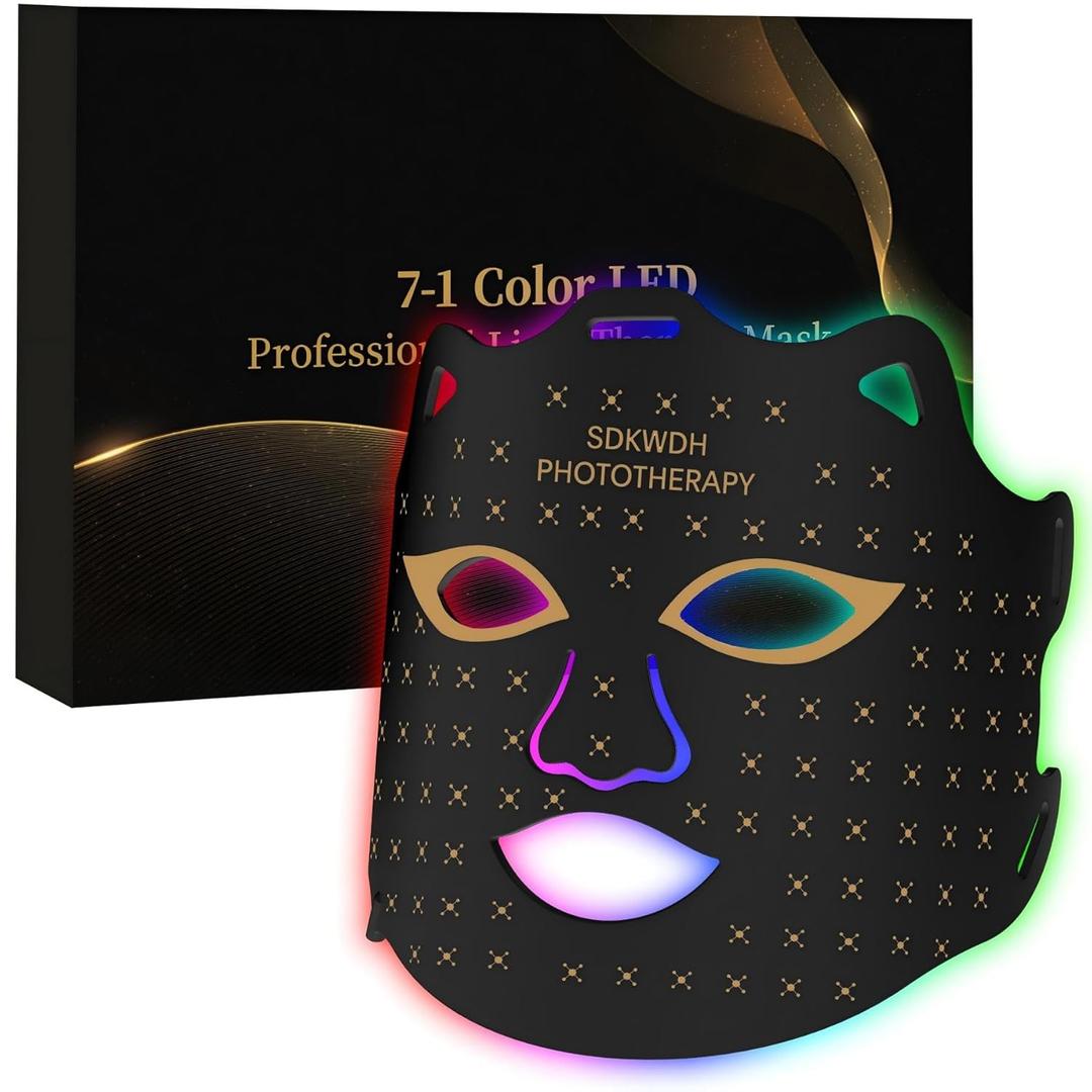 Red Light Mask for Face, 7-1 Colors Facial Care Mask, 850nm Infrared & Red Light Masks, Ergonomic Design for Home & Travel, Black