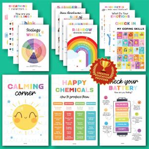 EXCOOL CLUB 16 Toddler Calming Corner Posters For Classroom Decor - 11x17 Feelings Chart For Kids, Calming Posters For Kids Calm Down Corner Supplies, Emotions Poster Classroom Must Haves For Teacher