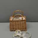 Cabilock Flower Girl Basket - Rattan Wicker Flower Girl Basket, Small Woven Basket with Handle, Picnic Basket, Women Straw Tote with Handle for Weddings, Garden Storage Home Decor (23.50X15.50X13.00CM, White)