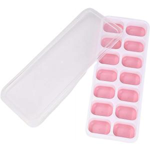 Silicone Ice Cube Tray Square Mold with Lid Easy Release Soft Bottom Non Stick Freezer Safe Homemade Stackable Dishwasher Safe Large Clear Reusable Leak Proof Quick Freeze Durable Flexible (Pink)