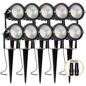 Low Voltage Landscape Lighting: 10W 1000LM LED Landscape Lights Outdoor 2700K Warm White Spotlights with IP65 Waterproof for Yard Garden | 10 Pack of 12V/24V Low Voltage Lights with Connectors