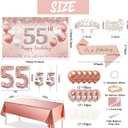 Trgowaul 55th Birthday Decorations Balloon Set Women's Arch, Rose Gold 55th Birthday Banner and Party Tablecloth, Belt and Tiara, Pink Gold 55th Balloon, Pink Birthday Cake Top, Latex Balloon * 60