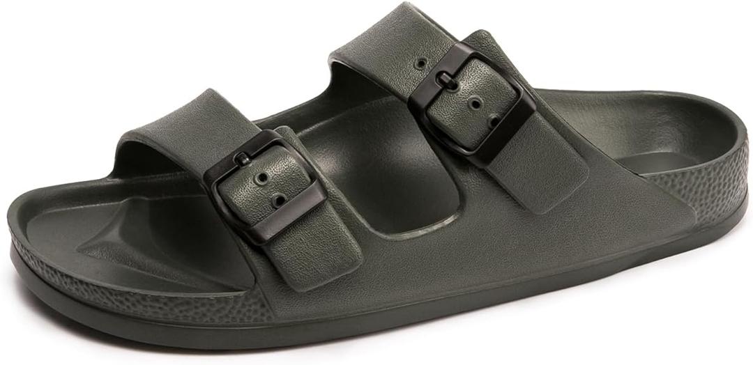 ( No Brend ) Comfort Slides Double Buckle Adjustable Plastics Flat Sandals 10