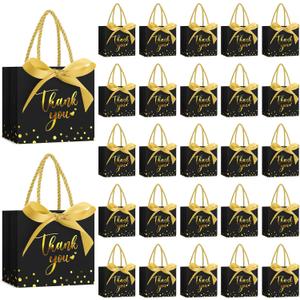 Jetec 15 Pcs Mini Paper Gift Bags Bulk 5.5x4.7x2.5'' Small Thank You Gift Candy Bag with Handle Party Favor Gift Bags with Bow Ribbon for Wedding Baby Bridal Shower Graduation Party Favor (Black)