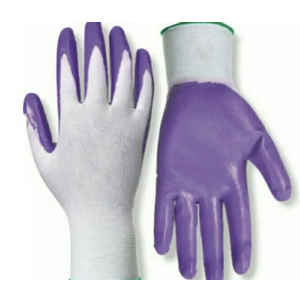 RED STEER GLOVE COMPANY, NITRILE PALM GARDENING GLOVES,PACK OF 10, (White& Purple)