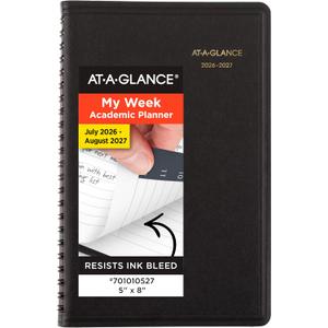 AT-A-GLANCE Planner 2026-2027 Weekly Academic 14-Month July-August Hourly Appointment Book, 5" x 8", Black (7010105)