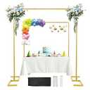 8.2FT x 8FT Backdrop Stand Heavy Duty with Base, Gold Portable Adjustable Pipe and Drape Backdrop Stand Kit, Over The Table Rod Stand with Clamps, Square Metal Arch Party Frame for Birthday Decor