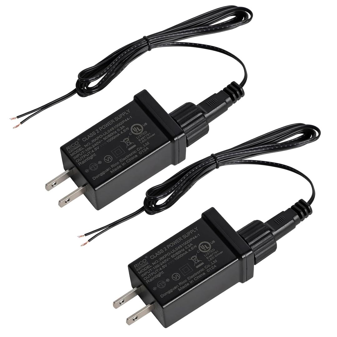 Power Supply 4.5v Led Transformer: 4.5V 1A Replacement Inflatable Adapter - Low Voltage Controller with Power Cord for Christmas Tree Lights - Class 2 Power Supply 120vac 60hz for Seasonal Light-2 PCS
