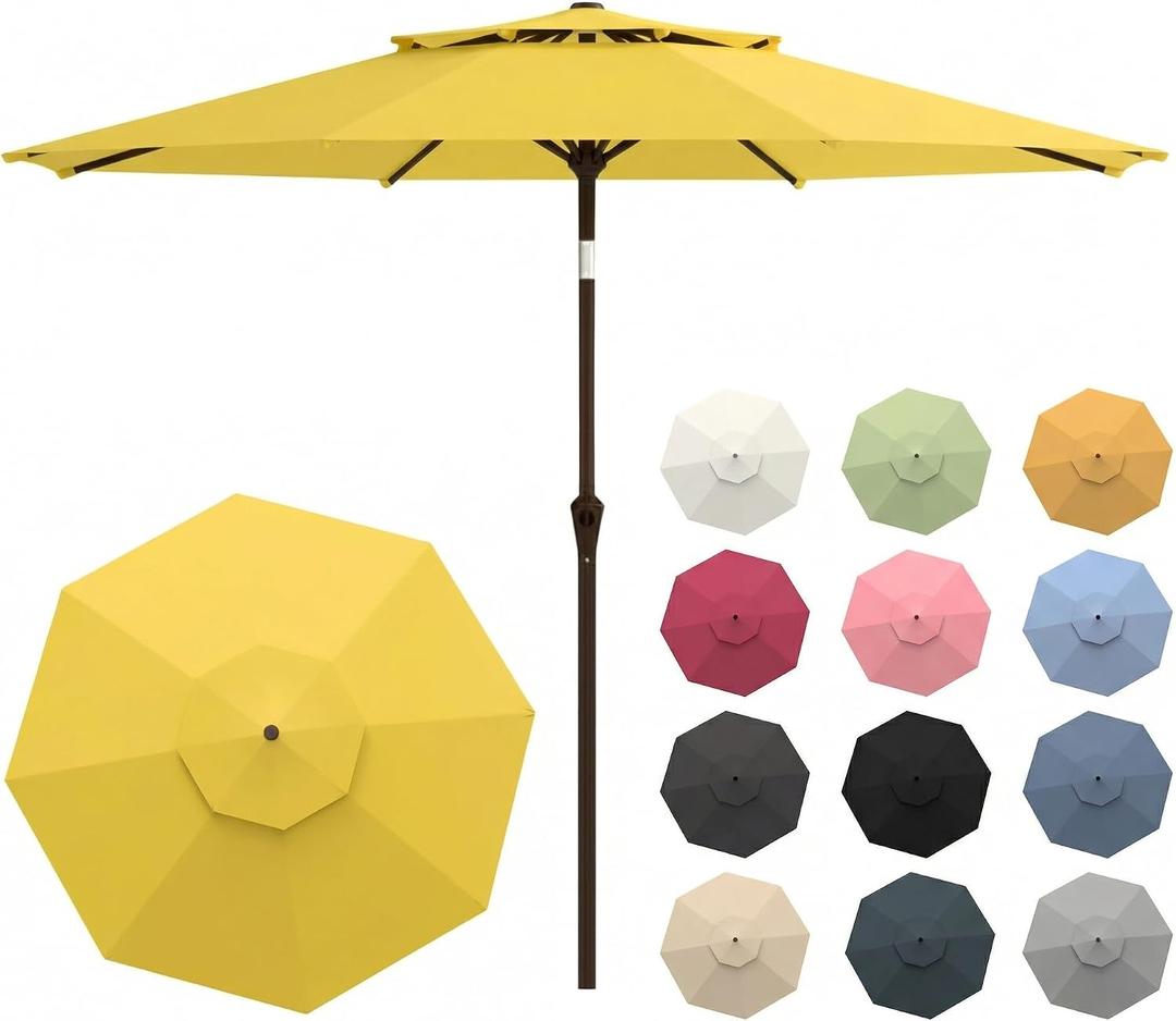 10FT Patio Umbrella, 2 Tier Outdoor Table Umbrella, Large Vented Market Umbrellas with Push Button Tilt and Crank, 8 Sturdy Ribs for Backyard, Deck, Pool, UPF50+ UV Protection