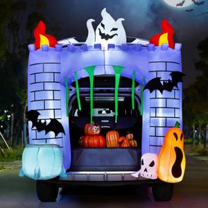 Joiedomi 6 ft Halloween Inflatable Outdoor Decorations, Trunk or Treat Car Decorations, Halloween Blow Ups Haunted Castle with Build-in LEDs, Inflatable Pumpkin and Ghost for Outside Decor