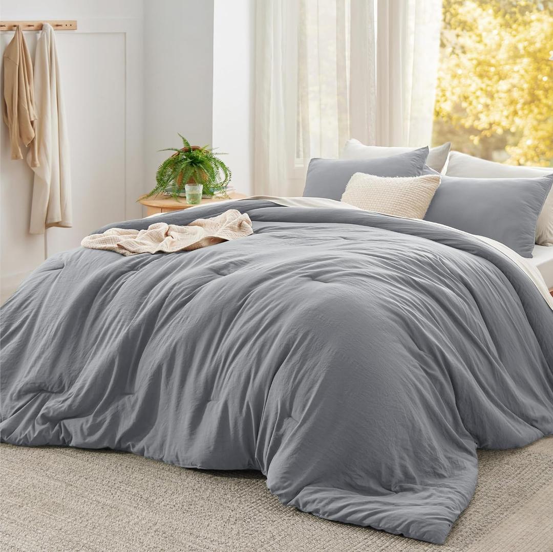 Bedsure Oversized King Comforter Set, Grey Soft Prewashed Bedding for All Seasons, 3 Pieces GentleSoft Bed Set, 1 Lightweight Comforter (120"x98") and 2 Pillowcases (20"x36")