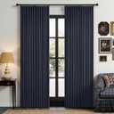 Navy Blue Pinch Pleated 100% Blackout Linen Curtains for Bedroom 84 Inch Length Room Darkening with Liner Window Curtains 84 Inches Long for Living Room Black Out Pleat Drapes Back Tab 50 Inch Wide