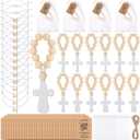 Supervitae 60 Pcs Easter Baptism Favors for Guests First Communion Gifts Include Adjustable Cross Heart Bracelet Wooden Rosary Thank You Card and White Mesh Bag for Christening Decorations Baby Shower