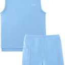 Hvididan Girls Activewear Set, Tank & Shorts with Pockets, Blue 9-10 Years
