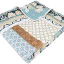 Benjara Ello 50 x 60 Inch Quilted Throw Blanket, Bohemian Print, Multicolor, Blue, White and Yellow