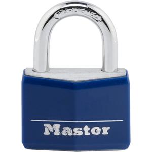 Master Lock Blue Vinyl Covered Aluminum Keyed Padlock, Small Lock for Gym or School Locker can be Used Indoors or Outdoors, 142DCM, 4pcs