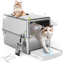 Stainless Steel Litter Box with Lid, Enclosed Metal with High Sides, Large Cat Litter Box, Dog-Proof, Odor Control, Easy to Clean,Durable with Round Edge (Frontal Opening) (Front Entry23.6" x 15.7" x 15.7")