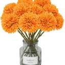 Tinsow 12 Pcs Artificial Chrysanthemum Flowers Orange Faux Ball Flowers Autumn Mums Florals Wedding Bouquet for Fall Farmhouse Home Kitchen Decoration (12, Orange)