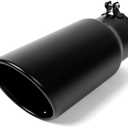 KHK 4" to 5" Exhaust Tip - 12" Long Diesel Exhaust Tips,4" Inlet 5" Outlet Stainless Steel Bolt-On Angle Cut Truck Tailtip, Universal Fit for Trucks & Cars -Black Powder Coated