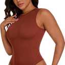 TROPICA LOVE Women's Shapewear Bodysuit Double Lined Tummy Control Compression Body Shaper Crew Neck Sleeveless Thong Top (Brown, XL)