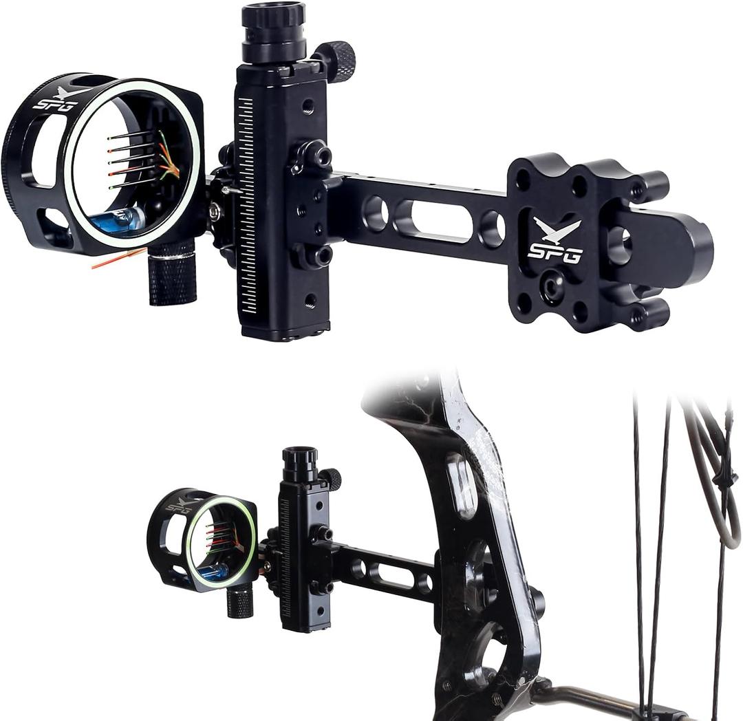 Archery Compound Bow Sights - 1 pin or 5 pins Bow Sight with 8X Scope Lens Right Hand No Tools for Quick Adjustment for Outdoor Hunting