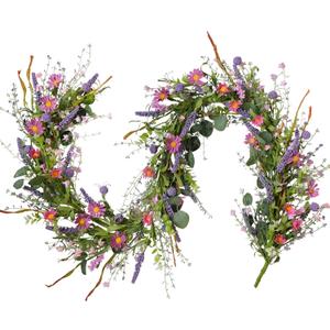 Bibelot 70inch/5.9Ft Spring/Summer Garland with Flowers, Artificial Fake Flower Greenery Garland with Daisies, Lavender for Baby Shower Wedding Mantle Party Table Centerpiece All Season Decor